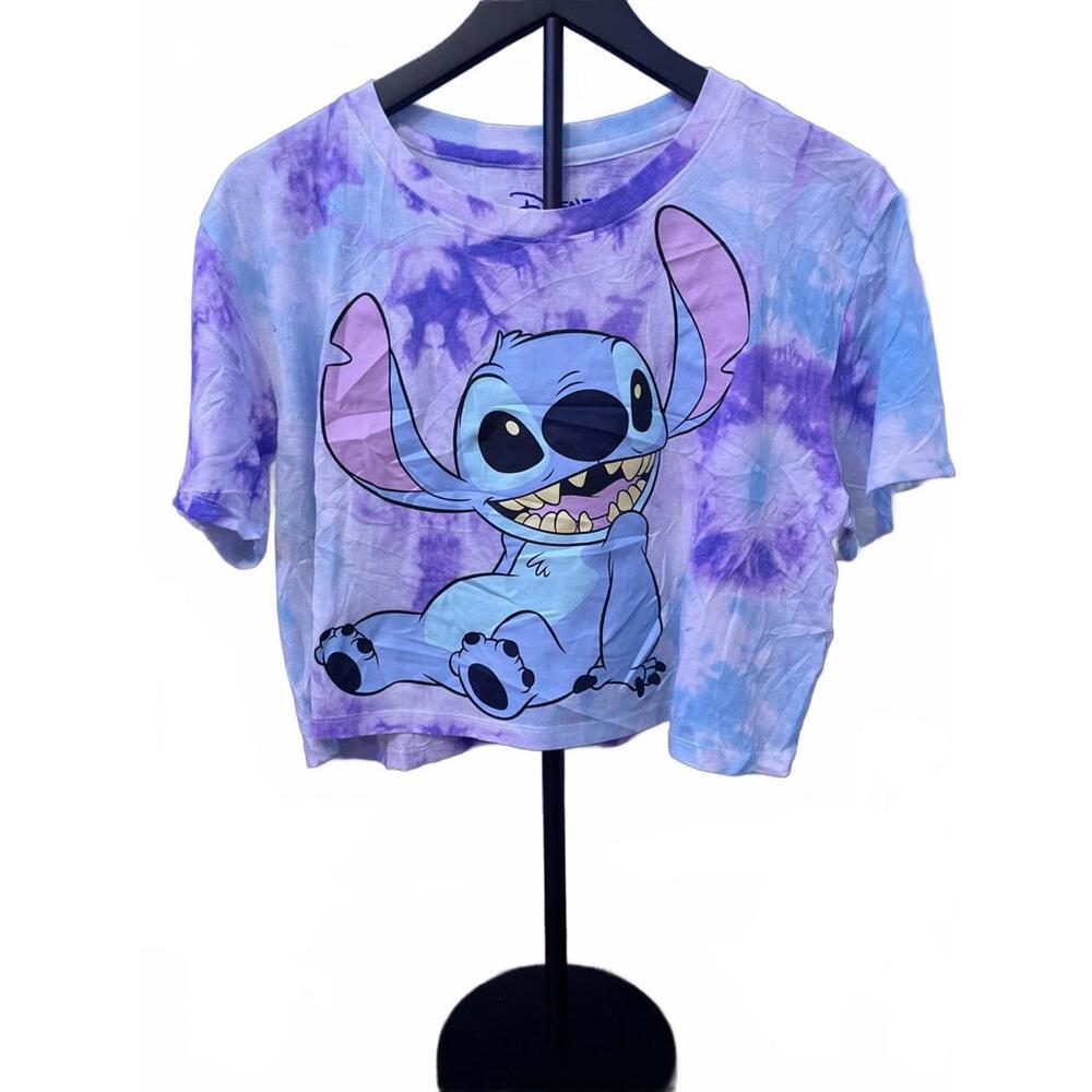 Disney Stitch Tie Dye T-shirt Cropped Size LARGE